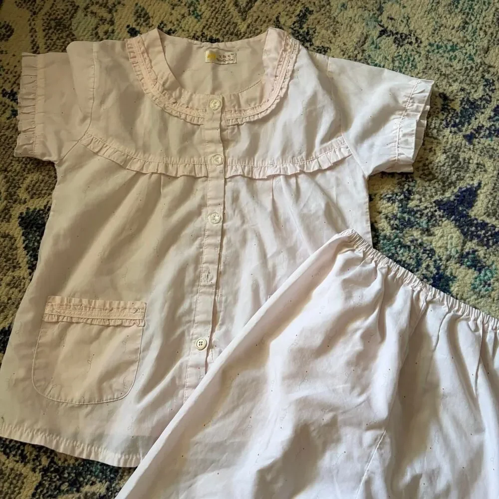 Girly Baby Pink Cottagecore Pajama Set Girls Size Large 12/14